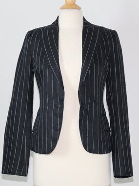MADE IN ITLAY RICHMOND X 100% LINEN BLACK WHITE STRIPED BLAZER